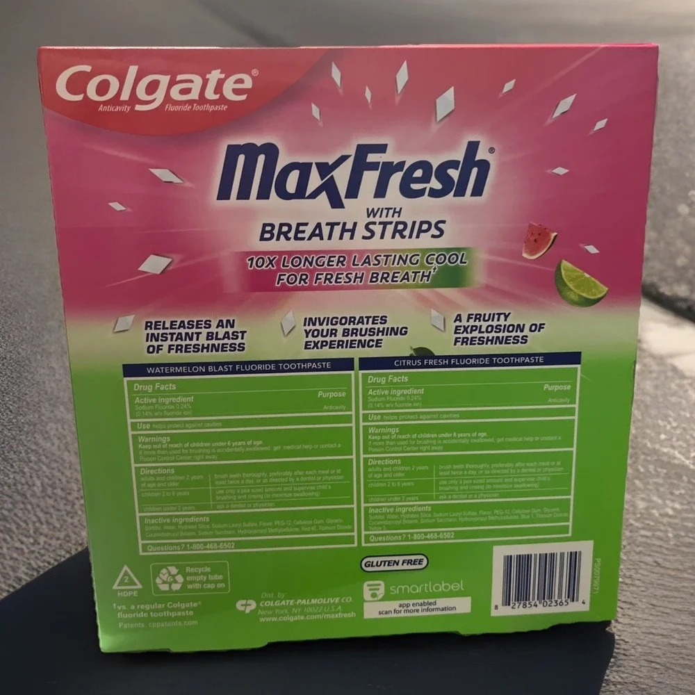 New Colgate 4 Pk Max Fresh Breath Strip Toothpaste Watermelon Blast Citrus 4.8oz